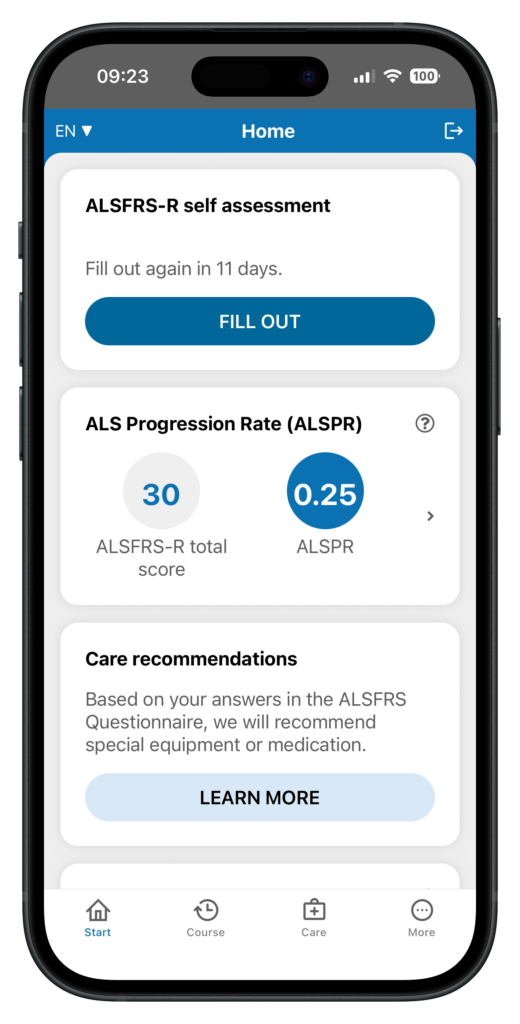 ALS App screenshot start page